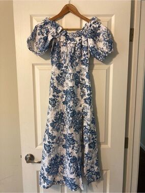 NWT Reformation Blue Floral Off-Shoulder Maxi Dress